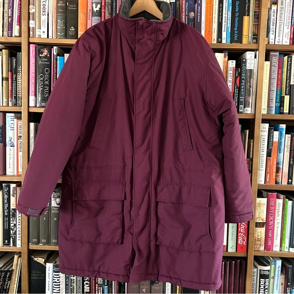 Lands' End Men's Maroon Eggplant Squall Hood Pockets Winter Parka sz L 42-44